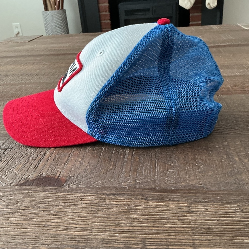 Patagonia Climb A Mountain Red and Blue Trucker Hat - Picture 2 of 7